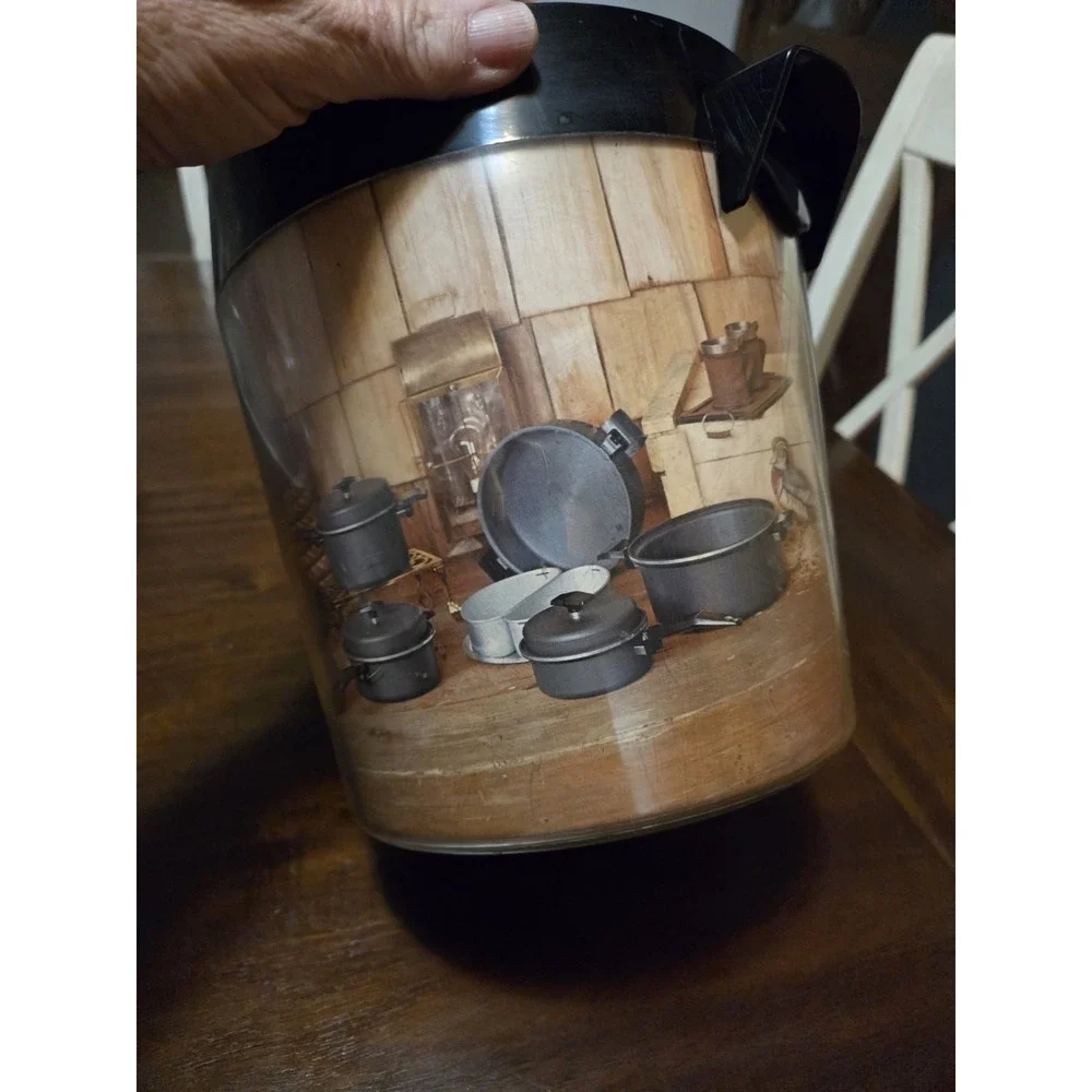 vintage West Bend Thermo-Serv ice bucket features a rustic sportsman design, Bar